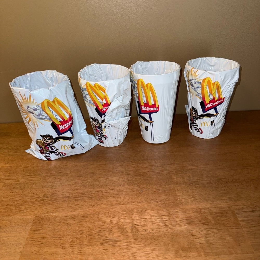 McDonalds FIFA Soccer Hamburglar Plastic Cups Set of 4 White Collectible